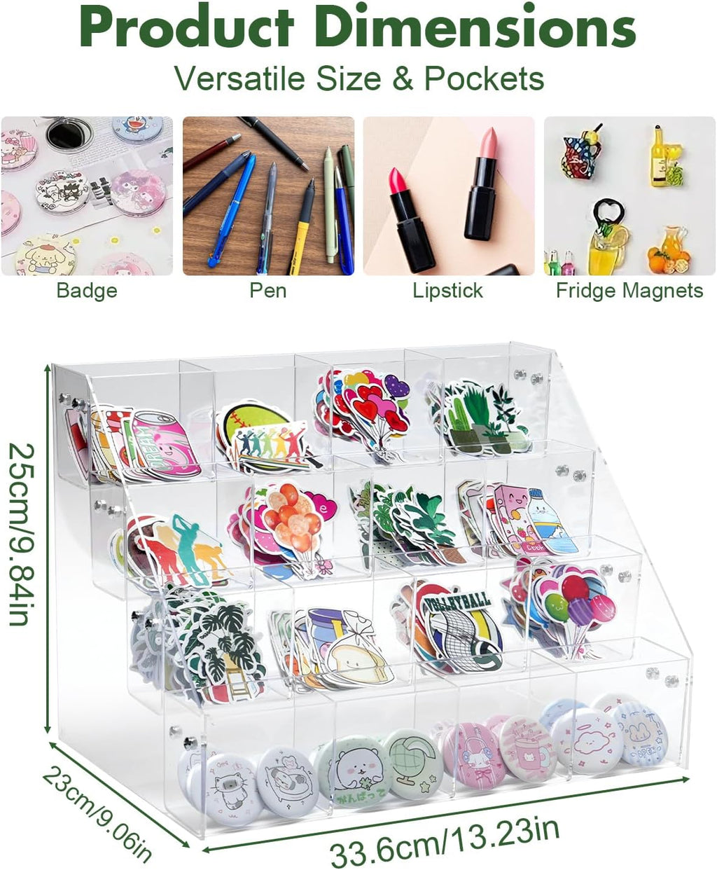 UCEC 4-Tier Sticker Display Stand for Vendors, 16-Pocket Acrylic Display Stands & Card Stand, Portable Organizer for Trade Shows, Retail Stores, Small Business Supplier Events