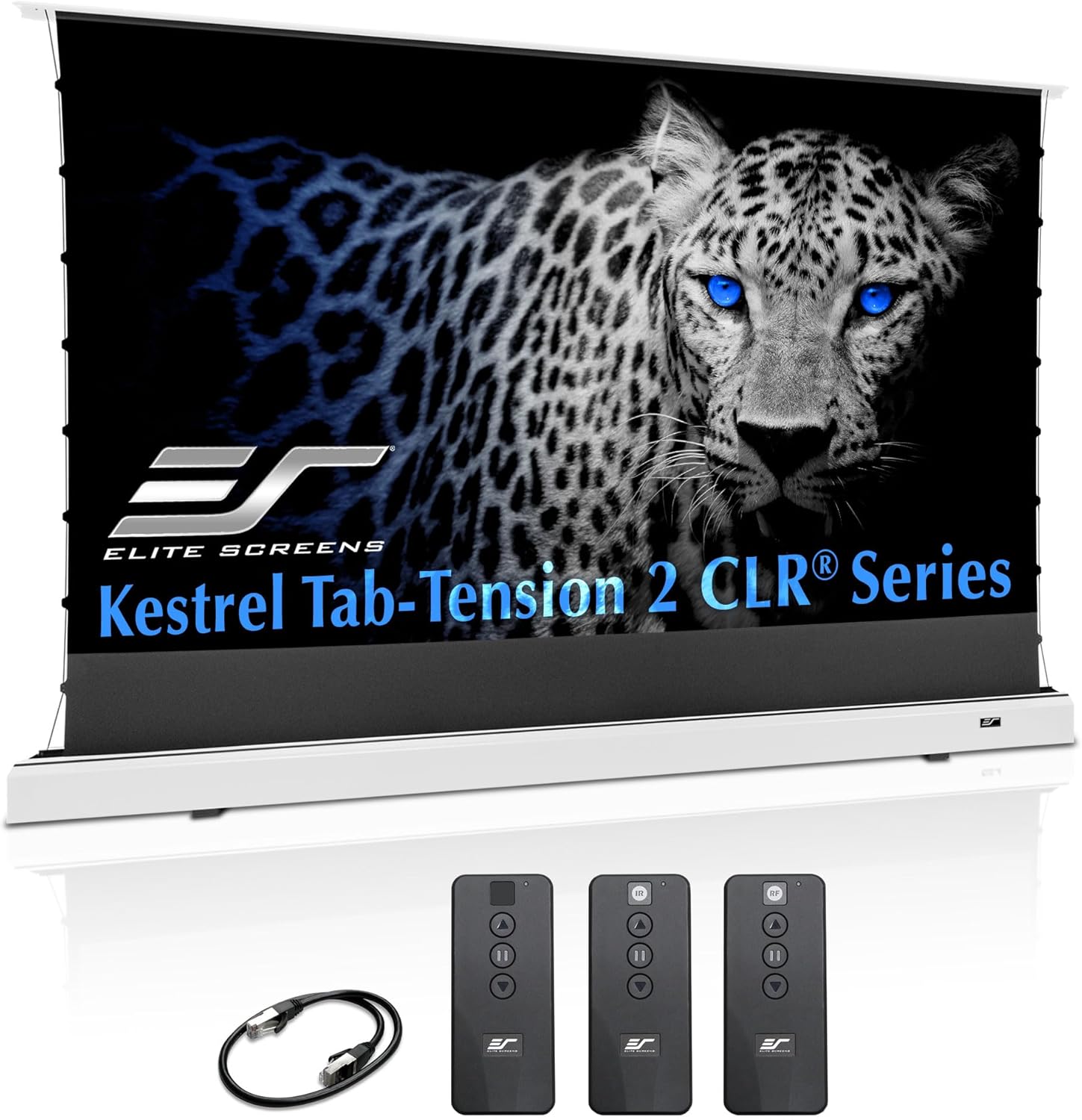 Elite Screens Kestrel Tab-Tension CLR, 101 inch 16:9, Ultra-Short Throw Ceiling Ambient Light Rejecting ALR Electric UST Floor-Rising Projection Motorized Front Projector Screen, FTE101XH3-CLR, White