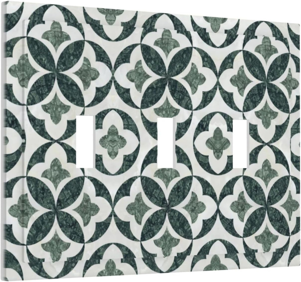 Green Luxury Modern Cubic Marble 3 Gang Triple Toggle Decorative Light Switch Covers Electrical Faceplate Switch Plates For Bathroom Kitchen Home