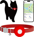 GPS Tracker for Cats, Waterproof Pet GPS Tracker, Cat Tracker Collar with Safety Elastic Buckle, Compatible with Apple Find My App (Only iOS), No Monthly Fee, Red