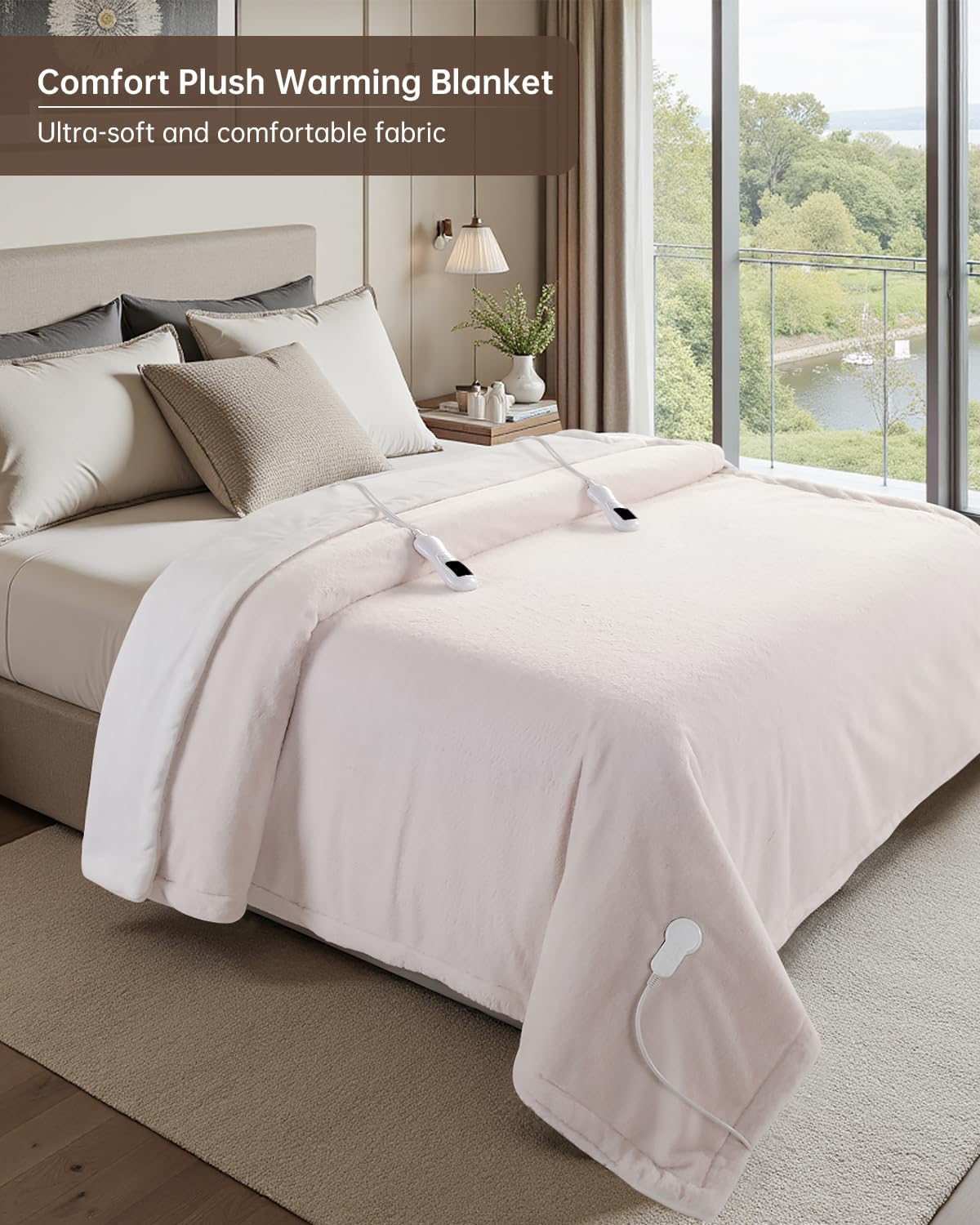 Electric Heated Blanket Queen Size, Washable Blanket Warmer with Dual Control for Home for Adults, Super Cozy Soft Fabric, 84" x 90", 9 Heat Levels, 1-9H Auto-Off, ETL Certified, Pink White