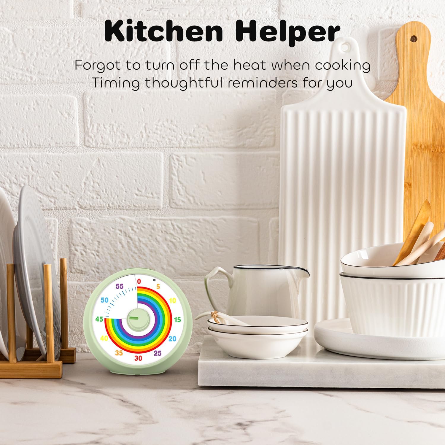 Visual Timer for Kids, 60-Minute Countdown Timer for Classroom Office Kitchen, Desk Timer Kids Time Management Tools with Silent Operation, Pomodoro Time Rainbow Pattern (Grass Green)