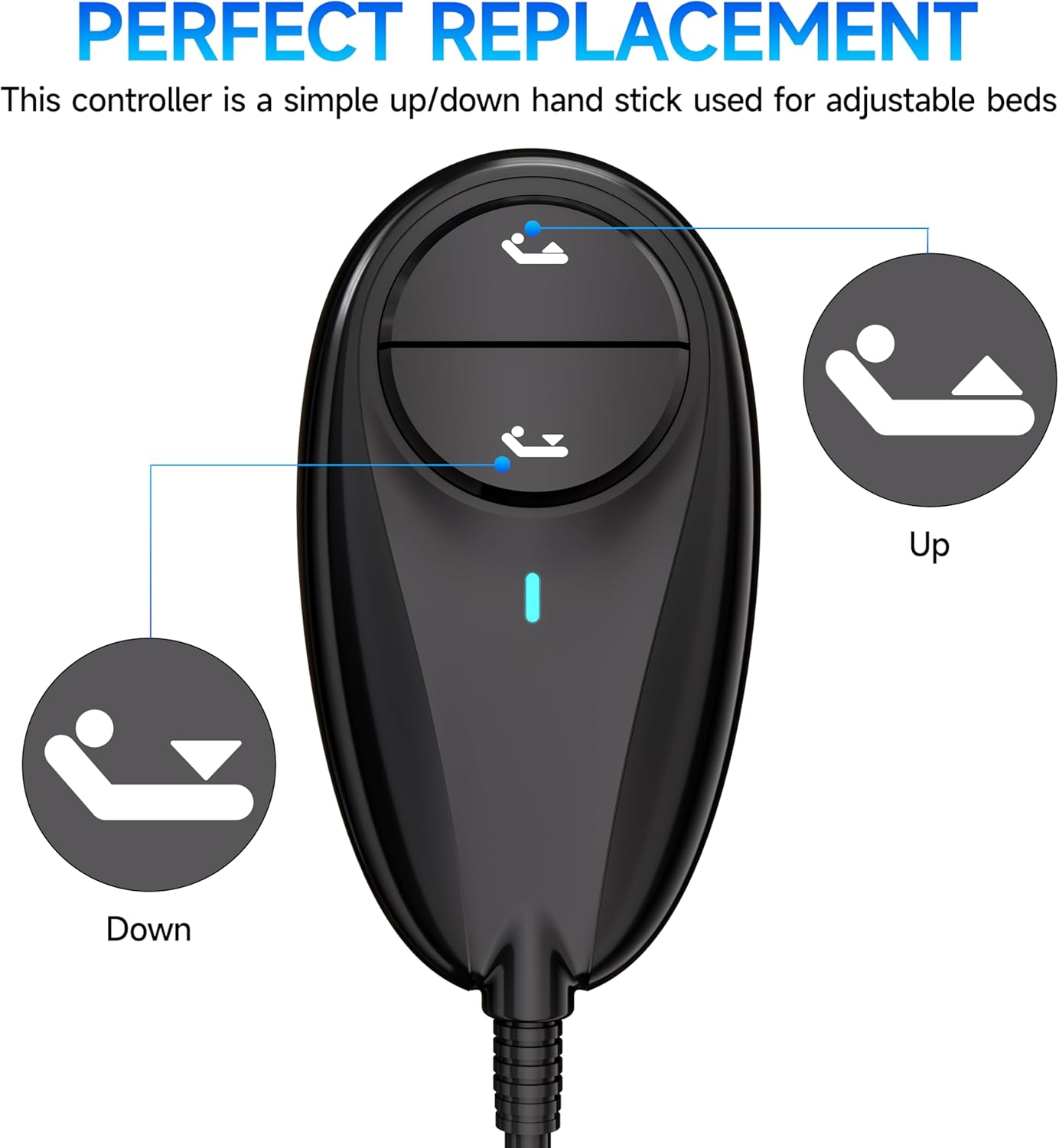 Okin 2 Button Adjustable Bed Remote 5 Pin Wired Adjustable Bed Remote Control Replacement Parts, HS.12.02.01
