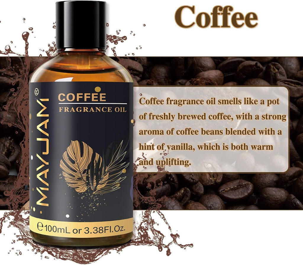 MAYJAM 100ML/3.38FL.OZ Coffee Fragrance Oils with Glass Dropper, Essential Oils for Diffusers for Home, Long Lasting Scented Oils for Diffusers Soap Candle Making