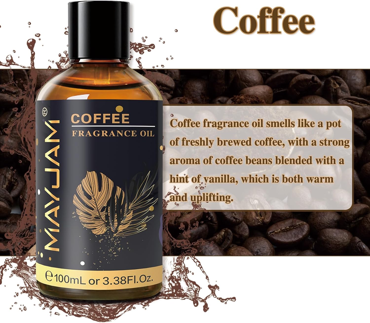 MAYJAM 100ML/3.38FL.OZ Coffee Fragrance Oils with Glass Dropper, Essential Oils for Diffusers for Home, Long Lasting Scented Oils for Diffusers Soap Candle Making