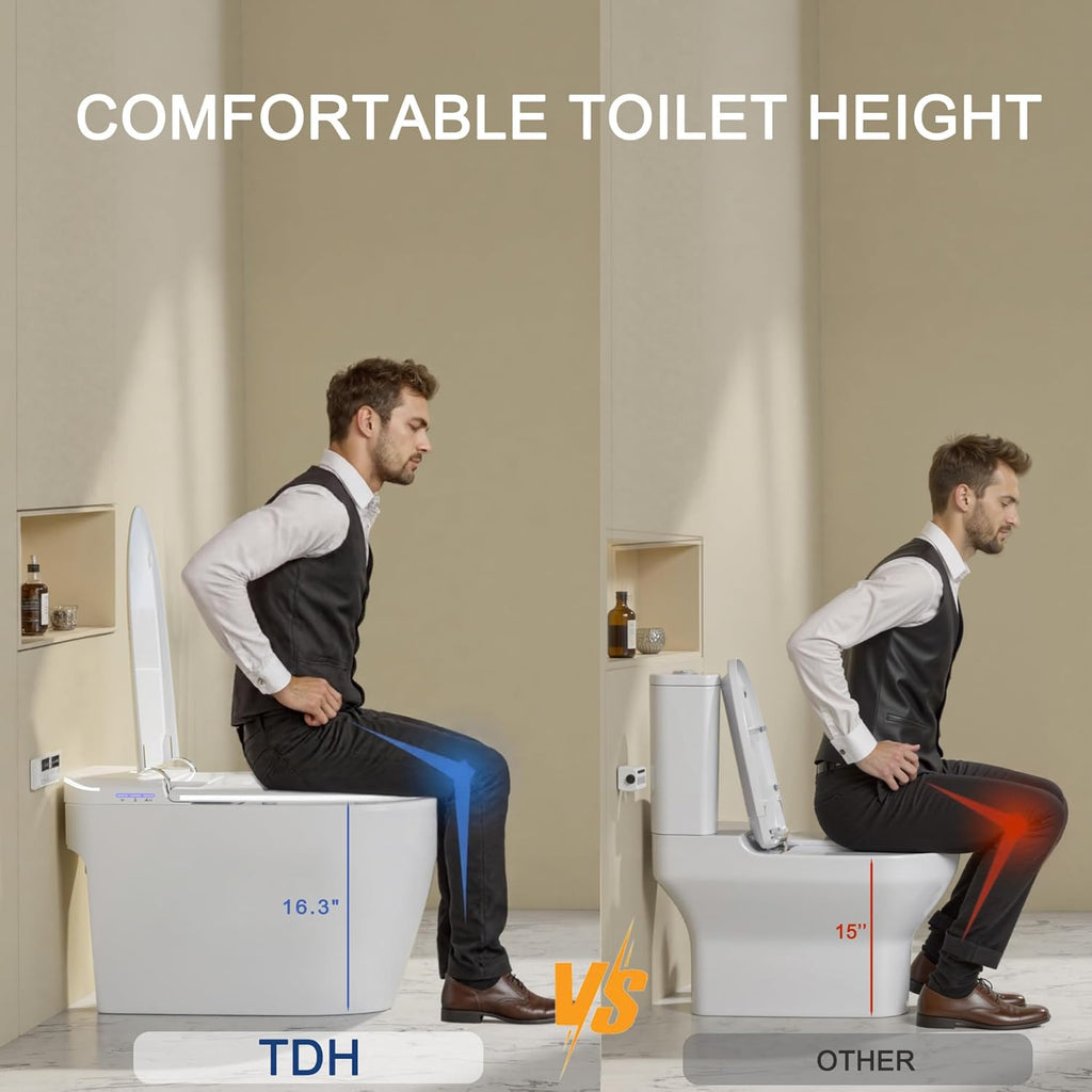 TDH Smart Toilet with Foam Shield, Upgraded New Heated Toilet Seat with Instant Warm Water Sprayer and Dryer, One Piece Toilet with Auto Soft Close,ADA Comfort Height