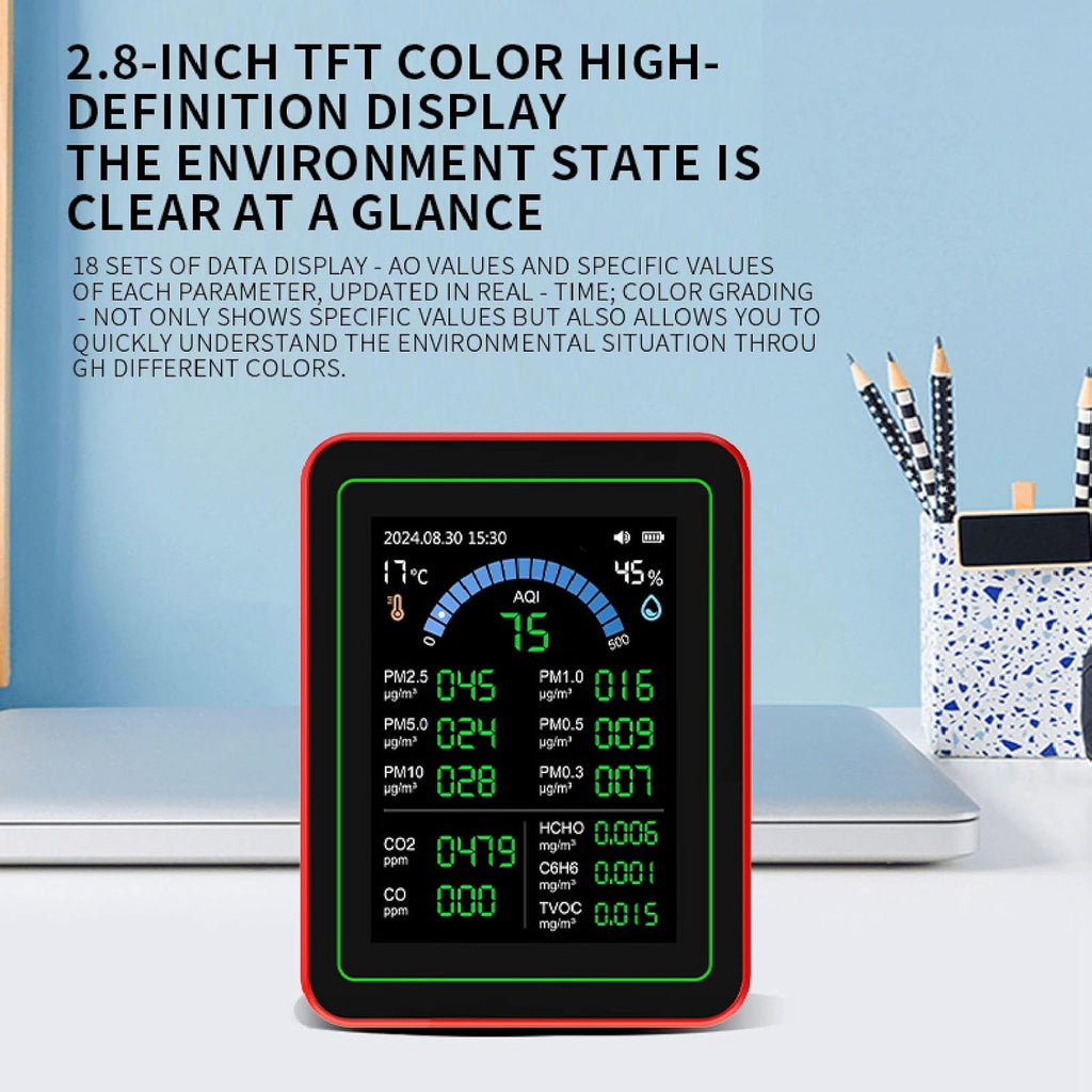 Marhynchus 18 in 1 Indoor Air Quality Monitor Air Quality Tester Air Quality Detector with CO2 TVOC HCHO PM2.5 PM10 Temp Humidity Sensor & Data Storage for Home Office