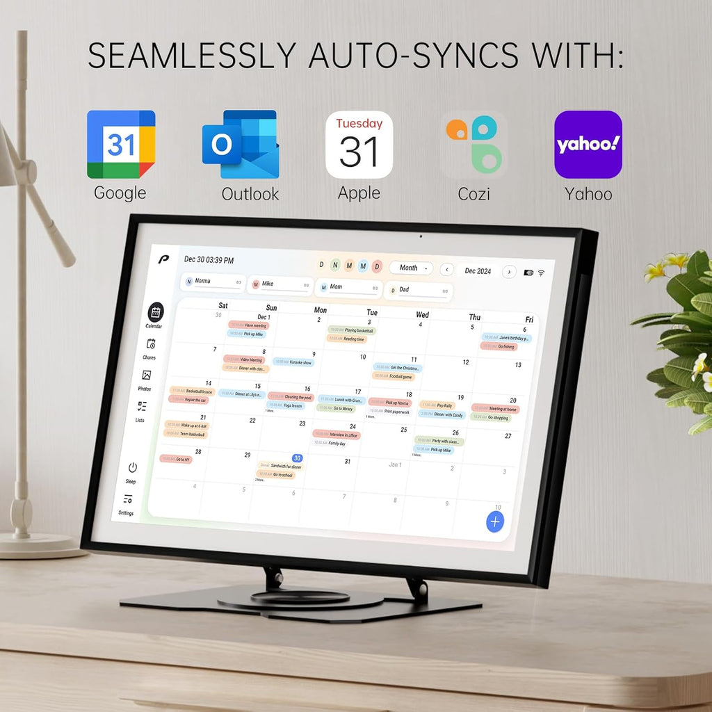 Digital Calendar, 15.6 inch Wall Planner & Chore Chart, Rechargeable Full HD Touchscreen Display, Portable Smart Family Organizer, Event Planner, Desk and Wall mountable, No Subscription, Christmas Gifts for Dad Mom