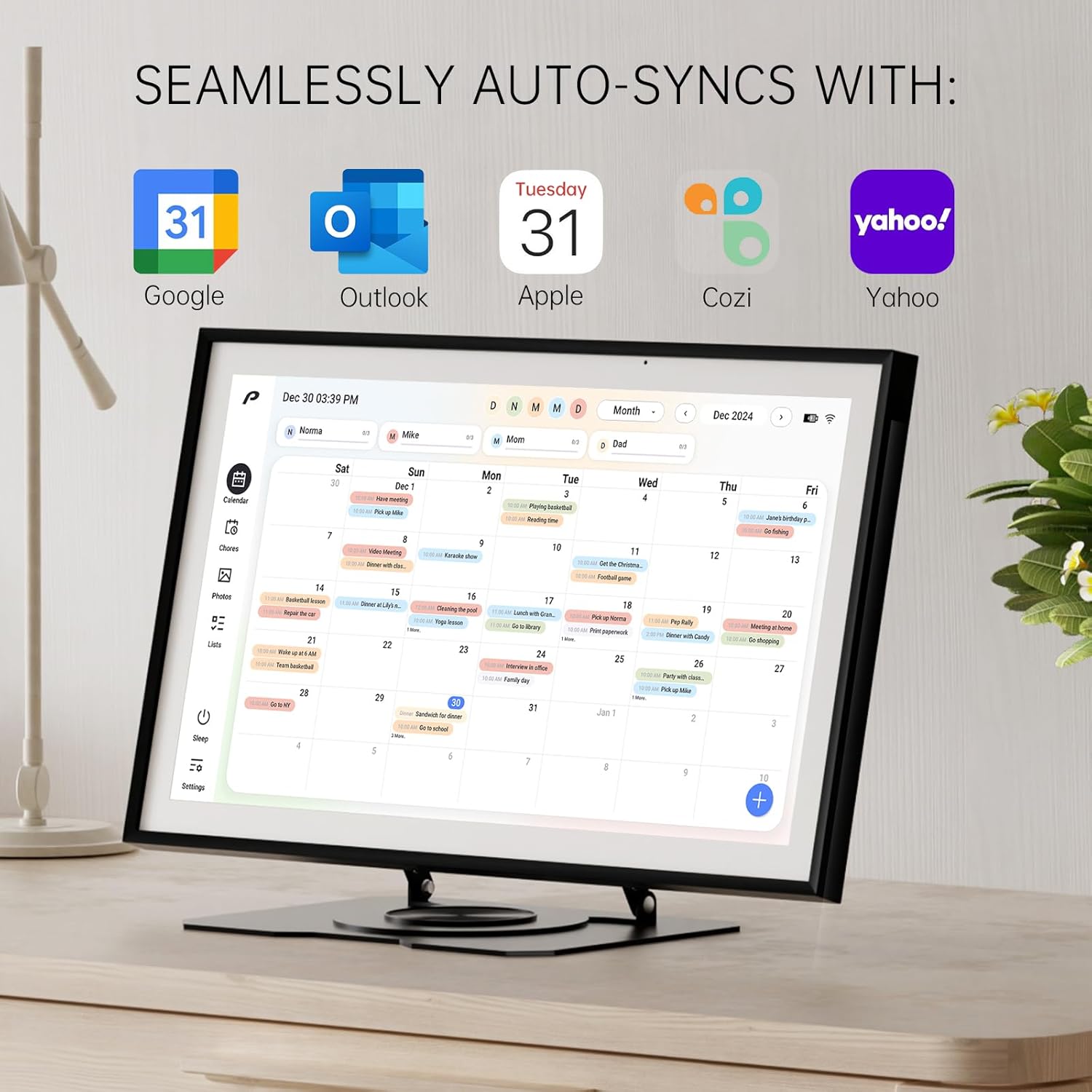 Digital Calendar, 15.6 inch Wall Planner & Chore Chart, Rechargeable Full HD Touchscreen Display, Portable Smart Family Organizer, Event Planner, Desk and Wall mountable, No Subscription, Christmas Gifts for Dad Mom