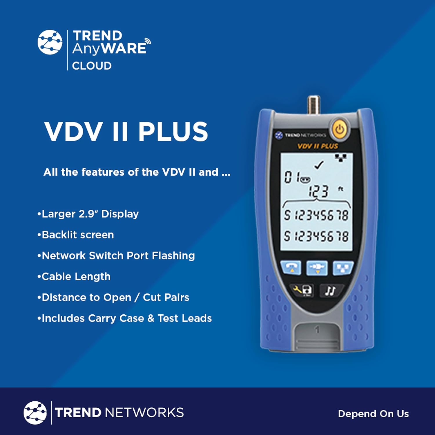TREND Networks | R158008 | VDV II Plus | Cloud Connected | Voice, Data and Video Cable Verifier | Copper Cable Tester | Advanced Wiremap & Troubleshooting Tool