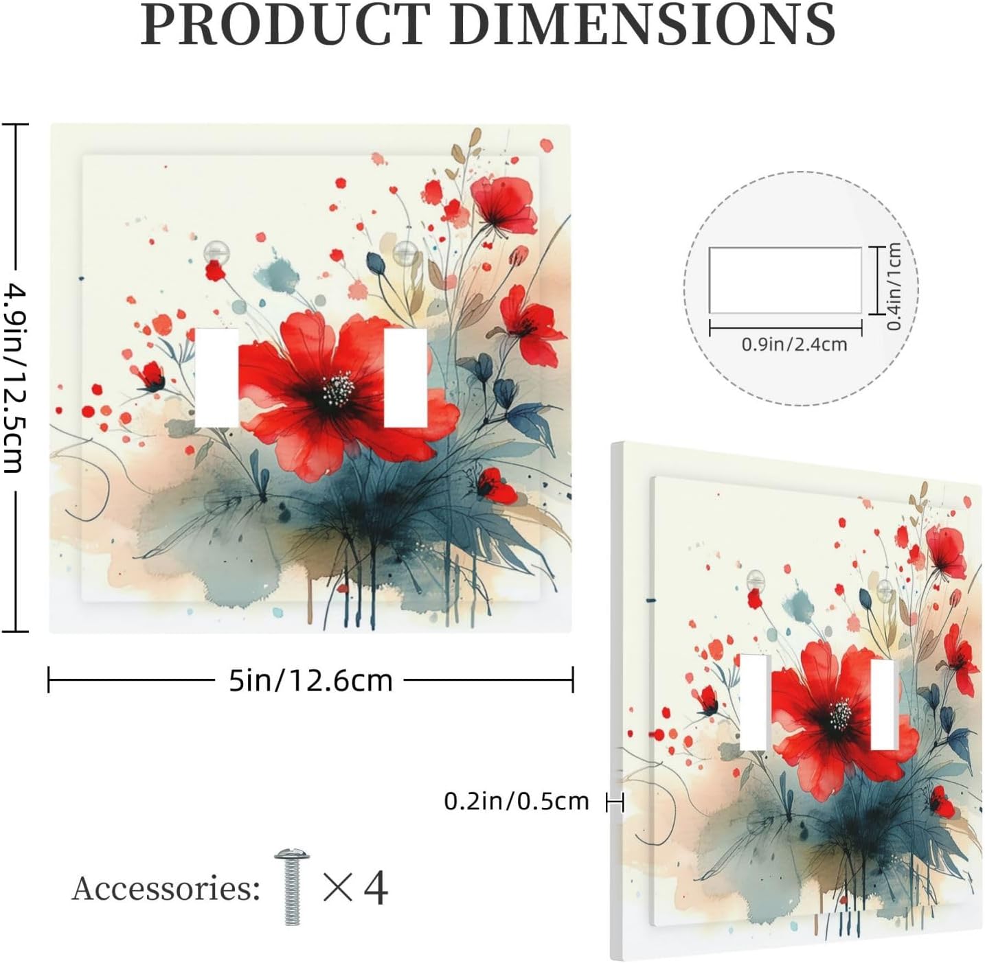 Vintage Floral Red Watercolor Modern Decorative Switch Plates 2 Gang Double Toggle Outlet Light Switch Cover Wall Plate Electrical Faceplate for Bedroom Bathroom Decor