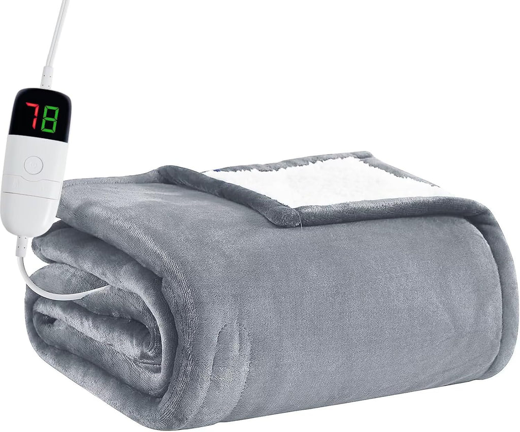 BOMOVA Heated Electric Throw Blanket - 50" x 60" Heating Blanket with 10 Heating Levels & 8 Hours Auto Off, Warm Flannel Blanket, Christmas Birthday Gifts for Women
