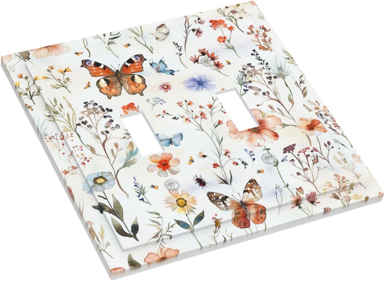 Decorative Switch Plates Butterfly Floral Boho Multicolor Flower Leave 2 Gang Double Toggle Outlet Light Switch Cover Wall Plate Electrical Faceplate for Bed Room living Room Decor