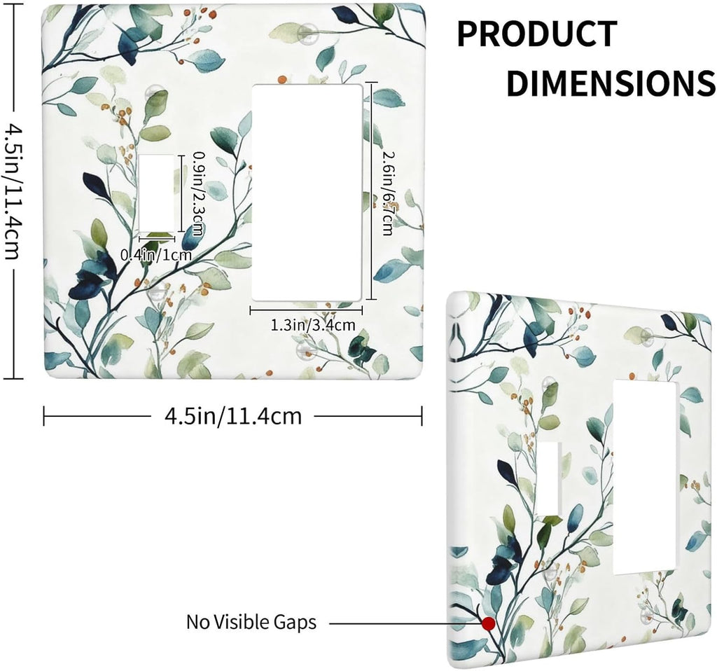 Decorative Outlet Covers Eucalyptus Leaf Geen Sage Leaves 2 Gang Light Switch Cover Plate Single Toggle 1 Rocker Wall Plates for Electrical Outlets Switch Plate Covers for Bedroom Home Decor
