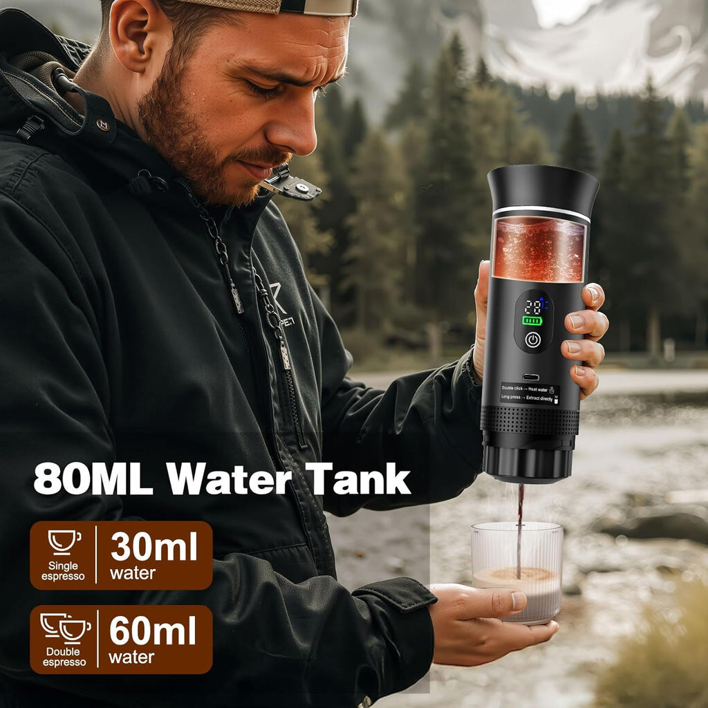 Portable Battery Espresso Coffee Maker for Travel, 20 bar Smart Display Mini Car Espresso Machines, 3-in-1 Self-Heating Electric Espresso Maker, USB-C Ground Coffee & Capsule Pod(Ns&DG) RV, Hiking