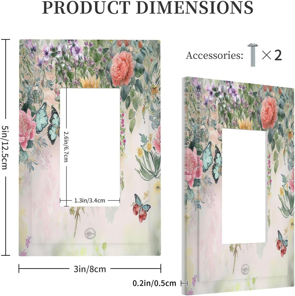 Outlet Covers Rustic Floral Watercolor Flower Blossom Butterfly 1 Gang Wall Plates Single Rocker Light Switch Covers Decorative Switch Plates Electrical GFCI Panel Covers for Home Office 5 X 3 IN