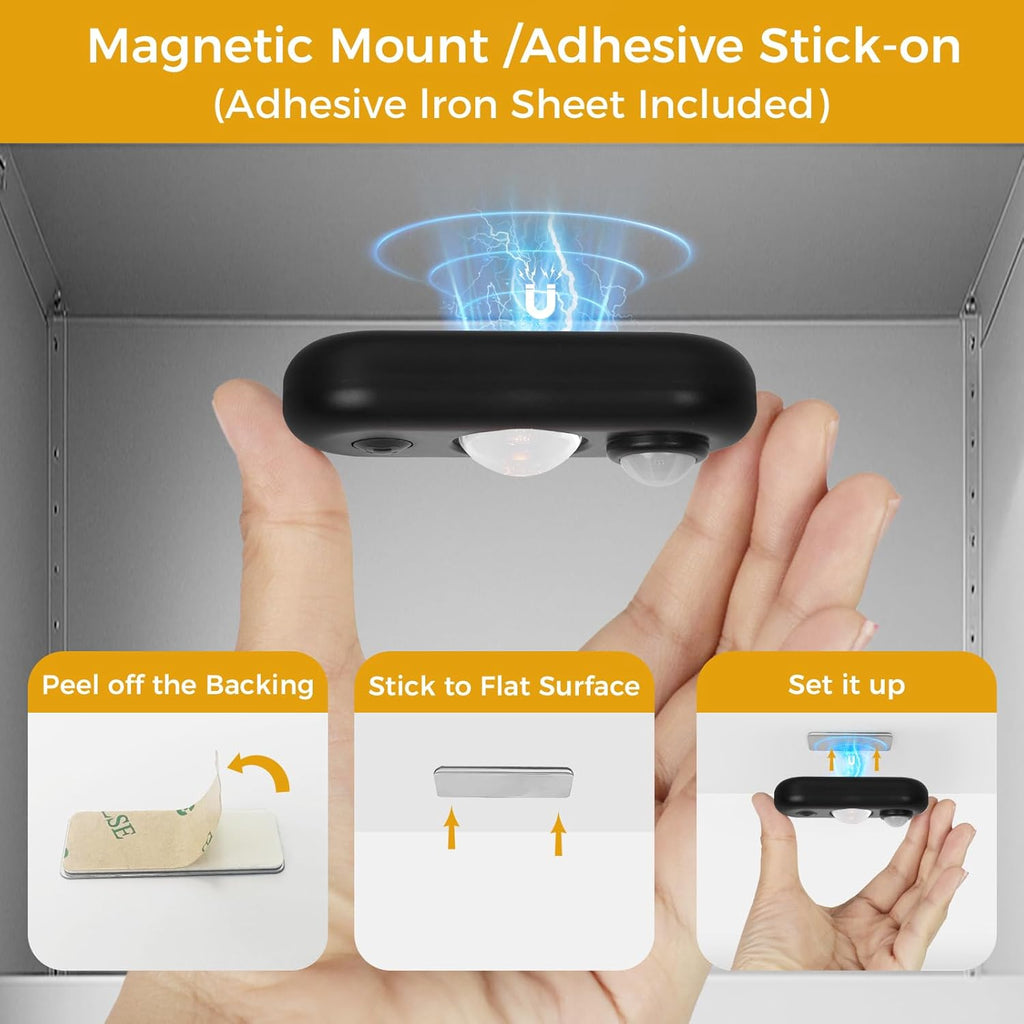 LED Motion Sensor Puck Lights, Small Rechargeable Under Cabinet Light, Dimmable Daylight White Closet Lights, Wireless Under Cabinet Lighting for Drawer, Kitchen (4 Pack)