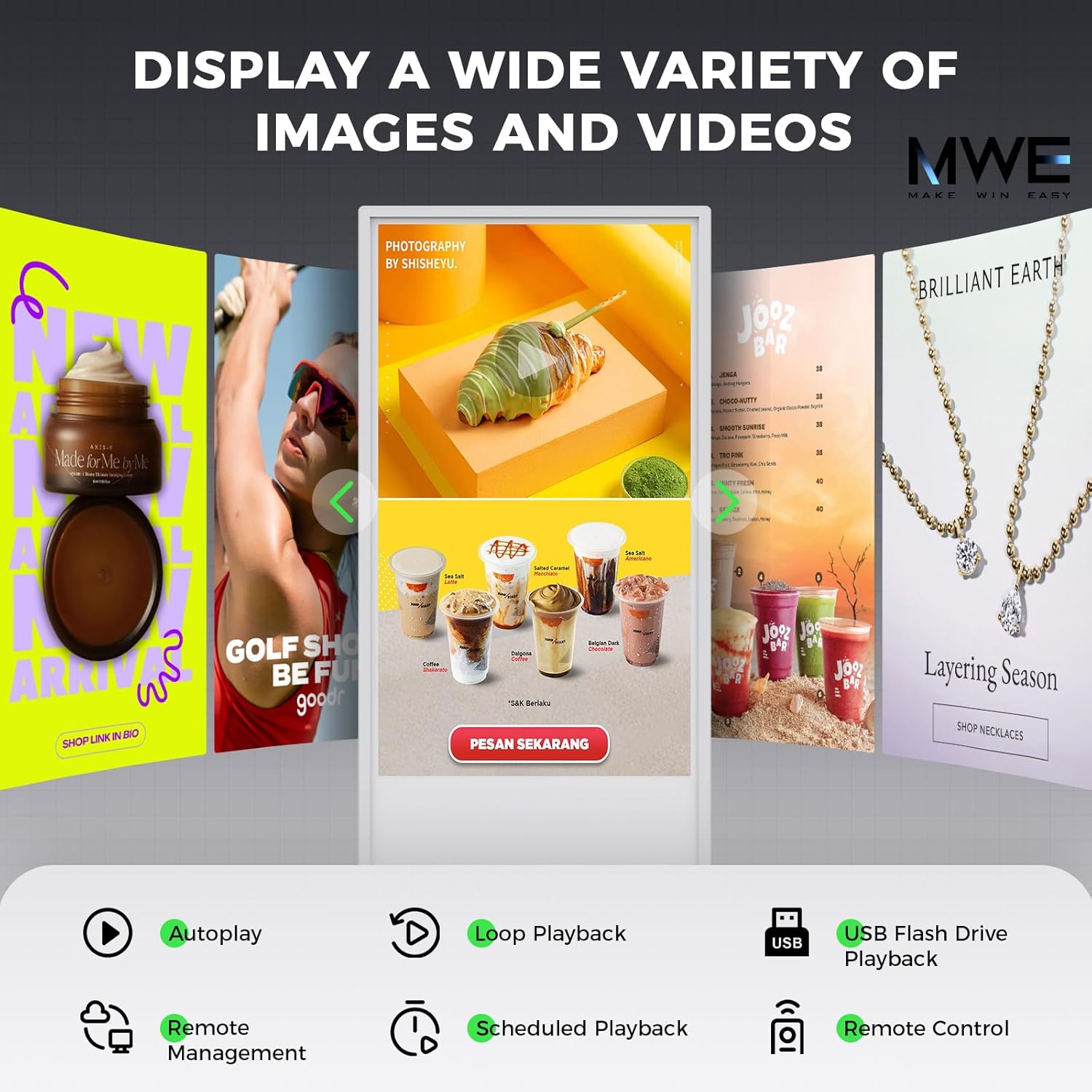 JIYANG 43 Inch Digital Signage Display, Indoor Floor Standing Advertising Display Kiosk Android System,Commercial LCD Totem Support HDMI-in,Store Displays Screens and Lifetime CMS System(White)