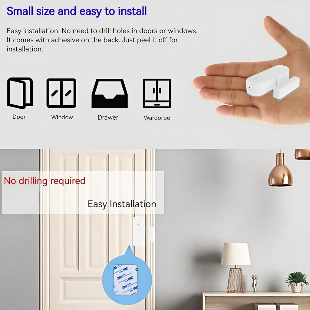 Smart WiFi Door/Window Sensor | Tuya Smart Alarm, Wireless Entry Detector with Real-Time Alerts, Compatible with Alexa/Google Home, No Hub Required (1Pack)