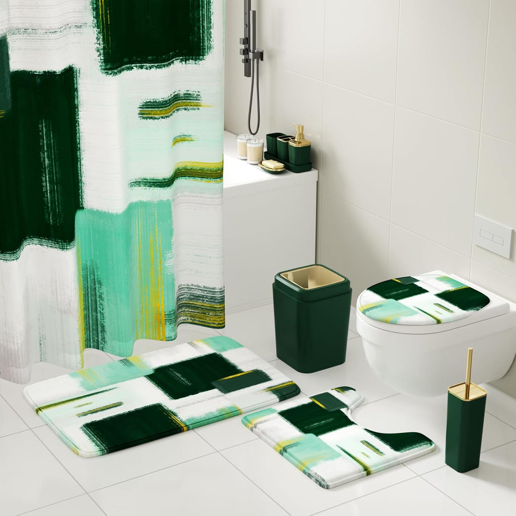 Bathroom Accessories Set - 26PCS Dark Green Bathroom Set, Bathroom Accessory Set with Shower Curtain and Rugs and Bathtub Mats for Home