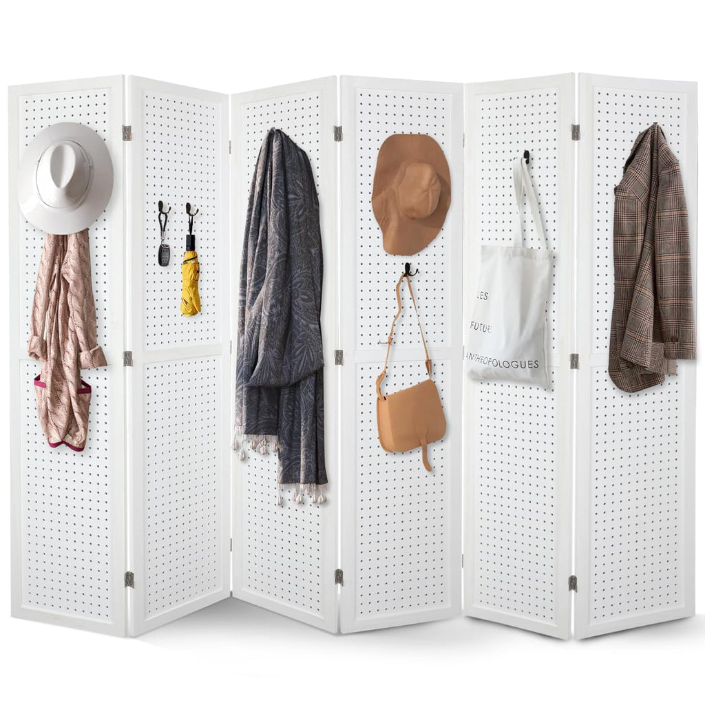 Babion 6 Panel Pegboard Display, Freestanding Folding Privacy Screens for Craft Shows (White)
