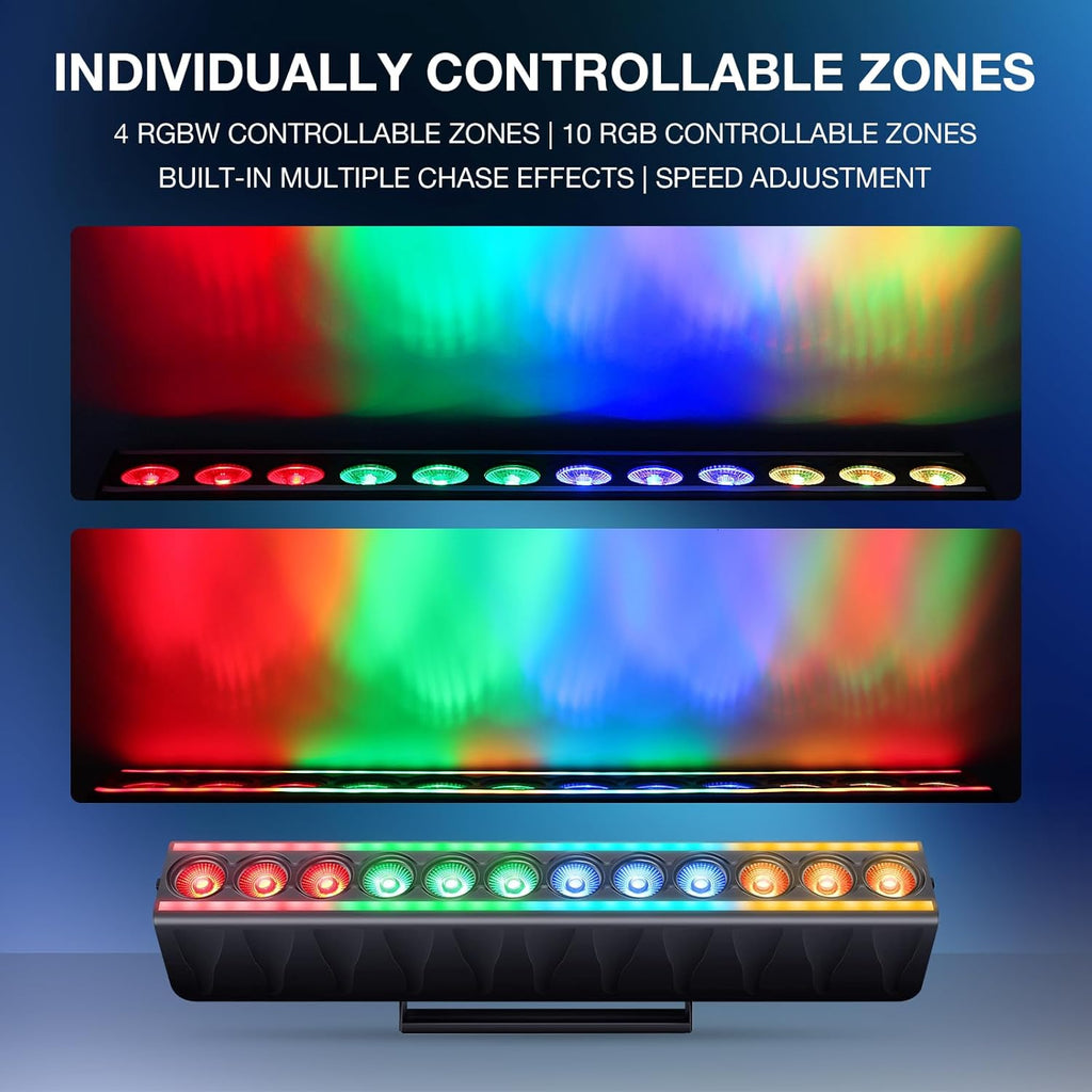 LED Stage Wash Light Bar: Dual-Row Pixel LED Strips Flanked with RGBW Beam - 60W 4IN1 RGBW Color Changing - DMX Control by DJ Party Planner - Uplights for Wedding Christmas Music Show Band - 2 Pack