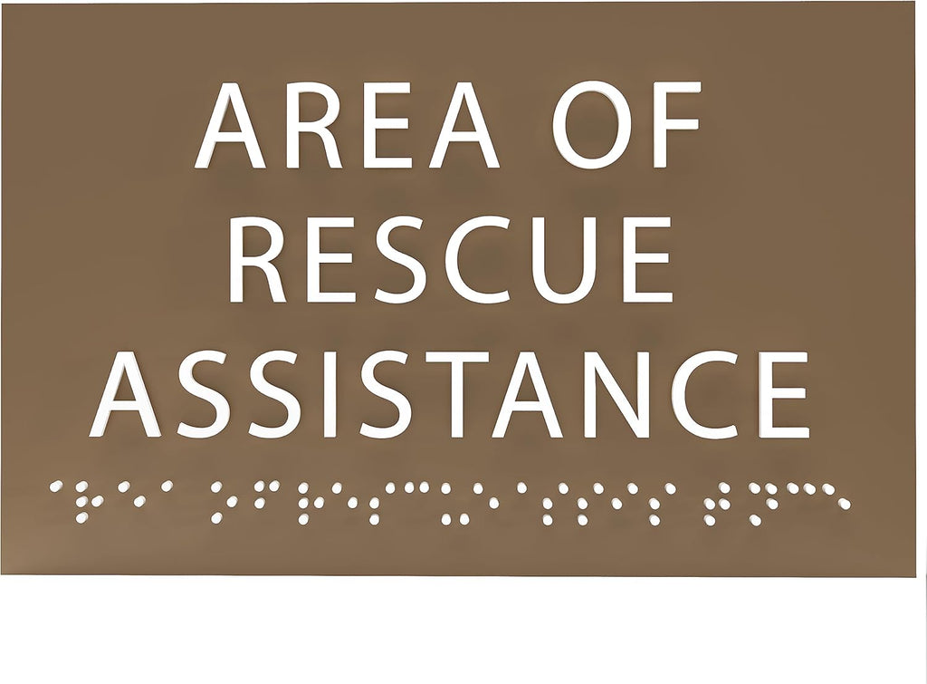 6" X4" Area of Rescue Assistance Sign- Tactile Graphics Grade 2 Braille Text ADA Compliant Sign |ADA Compliant Plastic Signs for Schools, Offices, Businesses, Apartments & Restaurants