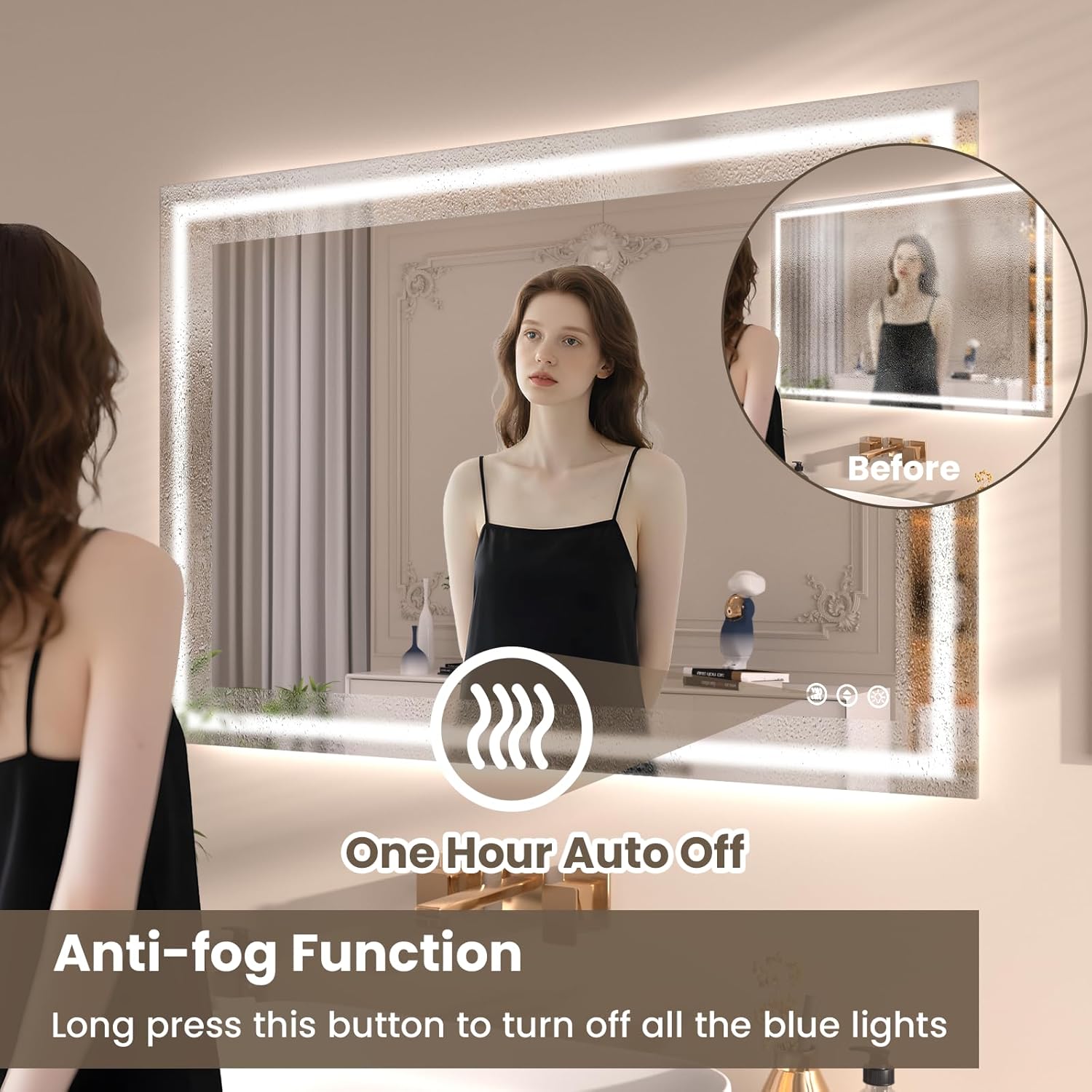 40"X36" LED Bathroom Mirror with Front Lights and Backlit, Anti-Fog, Dimmable, Shatter-Proof Tempered Glass, Lighted Bathroom Vanity Mirror for Wall with 3 Colors, Memory Function