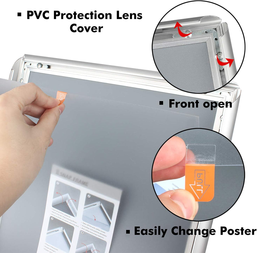 DISPLAYSWORKER Adjustable Poster Sign Stand,Floor-Standing Sign Holder with Heavy Duty Pedestal,Aluminum Snap-Open Frame for 8.5 x 11 Inch, Silver (8.5 x 11)
