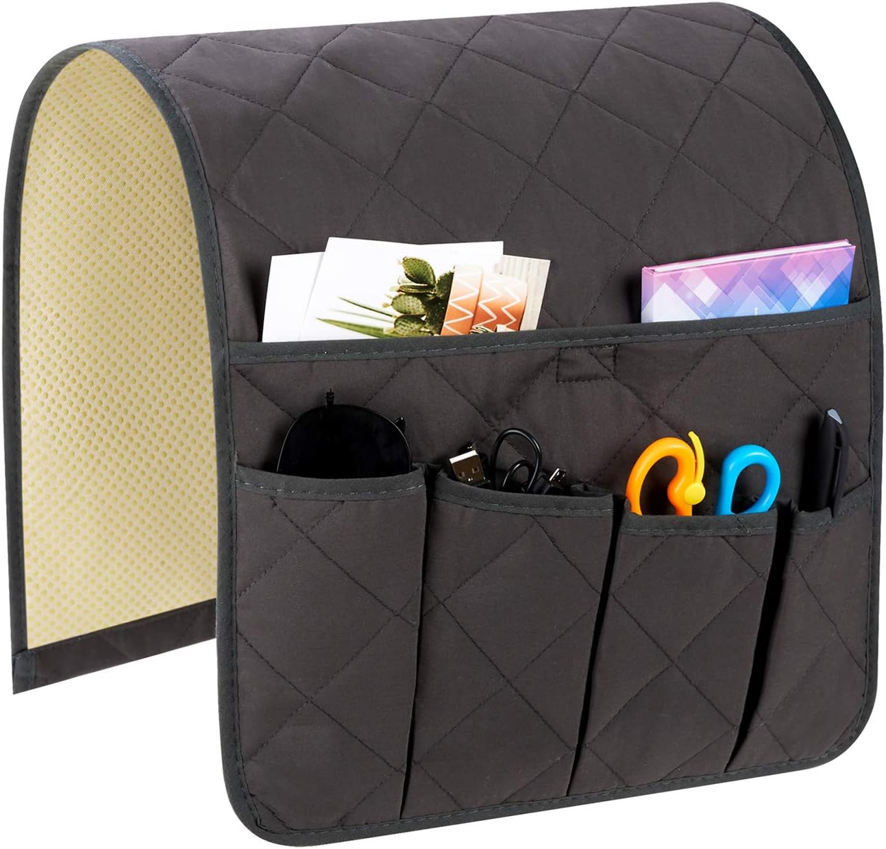 Teniux Non-Slip Couch Sofa Chair Armrest Organizer with 5 Pockets Armchair Caddy for Smart Phone, Book, Magazines, Ipad, TV Remote Control Holder (Dark Grey, Cloth)