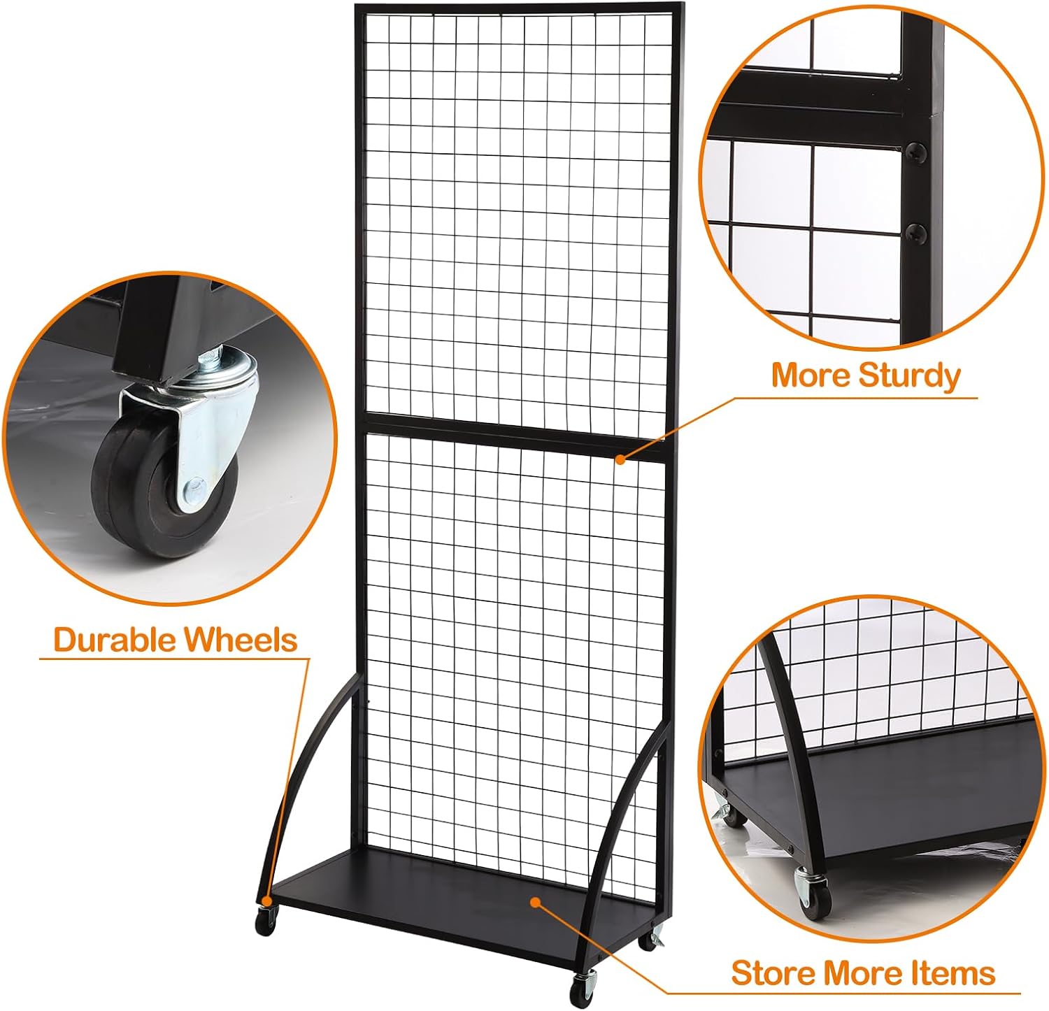 Eastern Tree Grid Wall Panels, Black Gridwall Panels Stand with Base Plate, Wire Grid Wall Panel Display with Wheels, Craft Show Display Rack, Retail Display with 20 Pieces Hooks, 2 Packs 2.5'x 6'