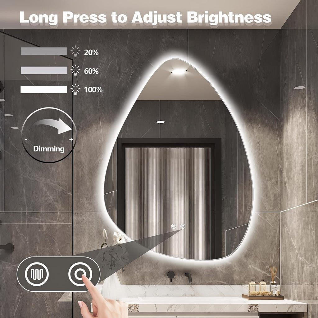 Niccy Irregular LED Bathroom Mirror, 24"x32" Asymmetrical Backlit Vanity Wall Mirrors, Frameless Lighted Mirrors for Bedroom, Living Room, Modern Smart-Mirror with Anti-Fog, Dimmable, Memory Function