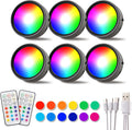 DAMI Under Cabinet Lighting with Remote Control, Rechargeable Battery Operated Wireless Shelf Lights, Locker Lights Magnetic Stick on Tap, Color Changing Puck Lights for Kitchen, 6 Pack, Black