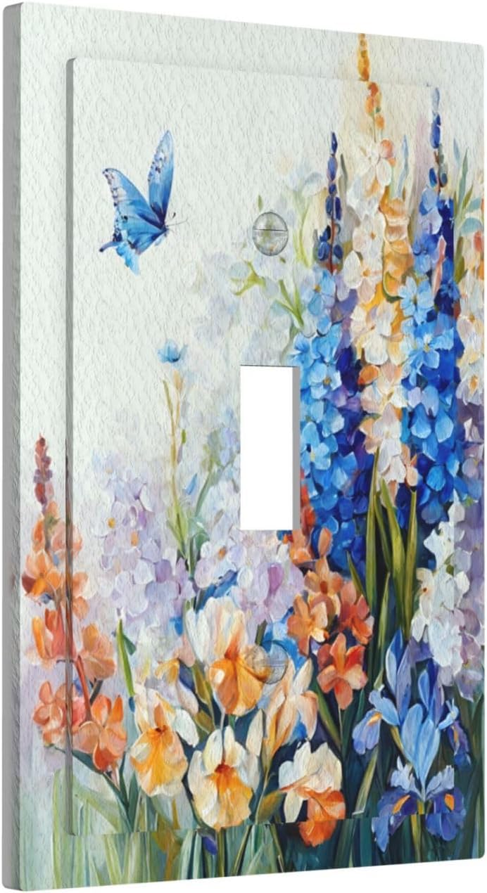 Decorative Light Switch Plate Covers Rustic Colorful Floral Garden Flowers 1 Gang Light Switch Cover Plate Single Toggle Wall Plate Outlet Covers Faceplate for Country Bedroom Home Decor