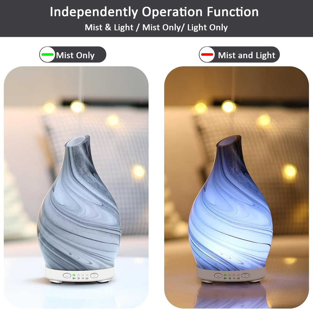 Essential Oil Diffuser 120ML, Glass Aromatherapy Diffuser with 4 Timer Settings & 7 Color Changing Lights, Waterless Auto Shut-Off, Ultra Quiet Oil Diffuser for Home, Office, Yoga, Spa and Sleeping
