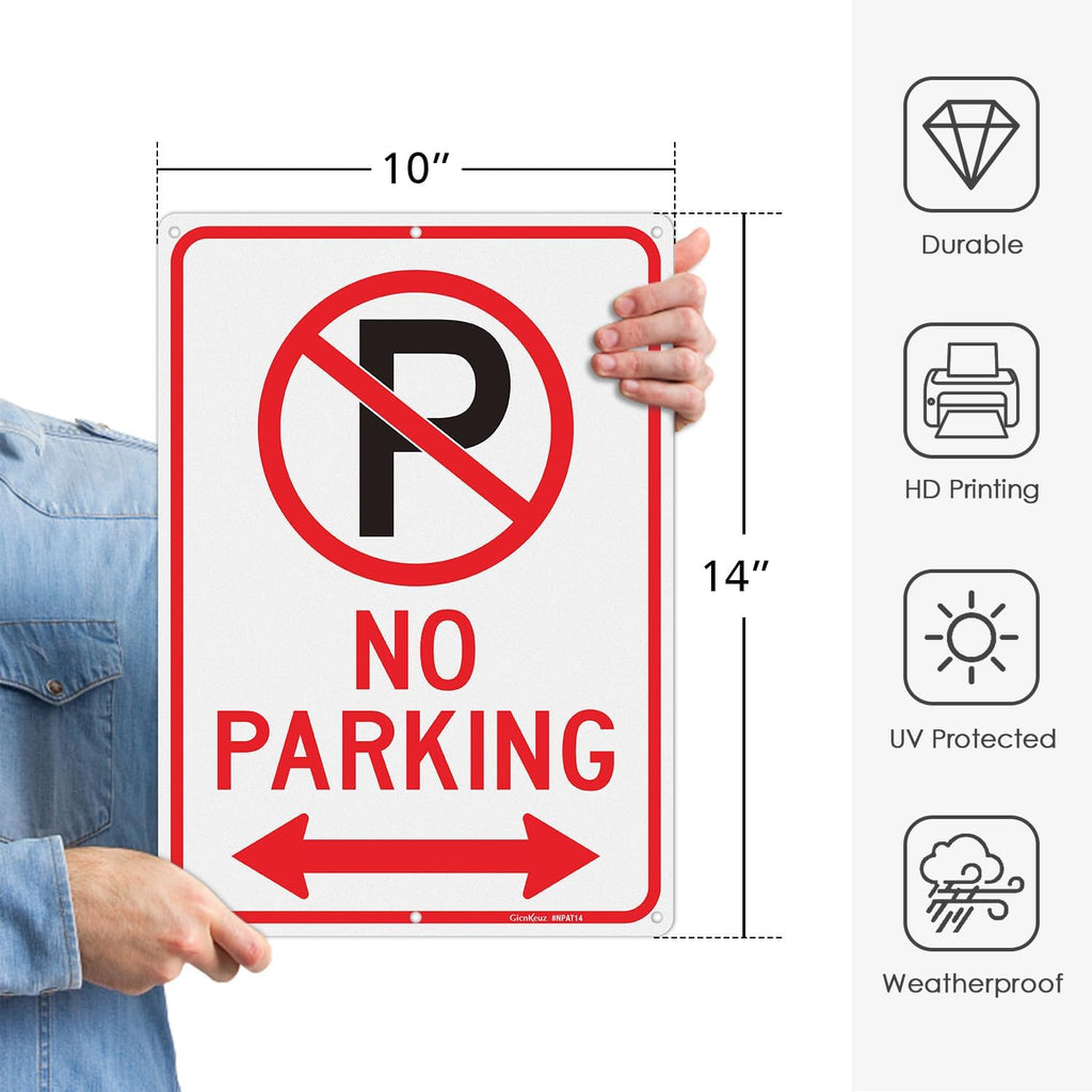 GicnKeuz No Parking Signs with Arrow,14×10 Inches No parking sign .040 Reflective Aluminum,Waterproof and Fade Resistant,6 Pre-drilled holes,Easy to Install,Indoors and Outdoors Use (4-pack)