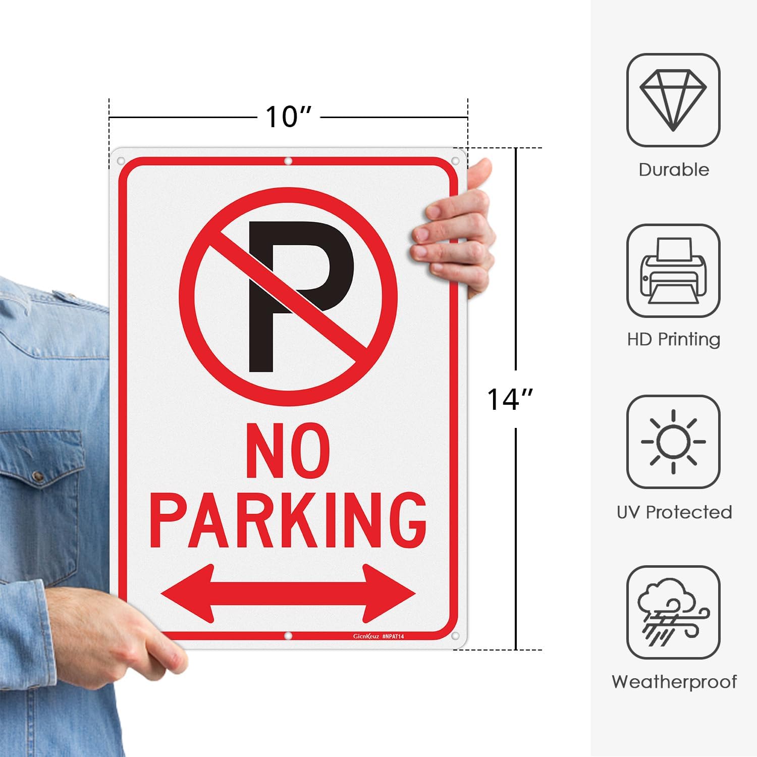 GicnKeuz No Parking Signs with Arrow,14×10 Inches No parking sign .040 Reflective Aluminum,Waterproof and Fade Resistant,6 Pre-drilled holes,Easy to Install,Indoors and Outdoors Use (1-pack)