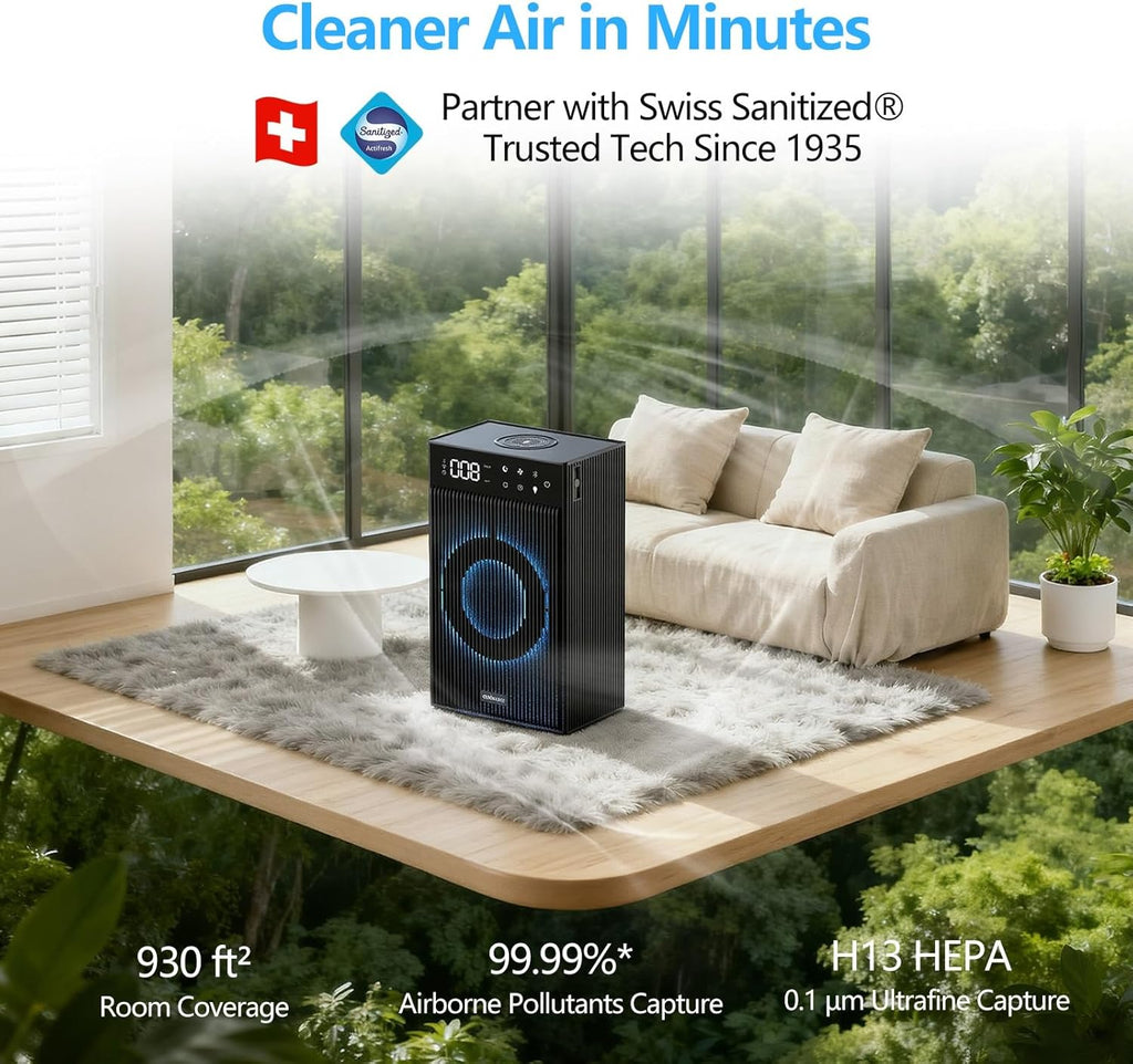 CleanForce Cube | 4-in-1 Desk Smart Air Purifier with Bluetooth Speaker, Wireless Charger & Aroma Diffuser | for Home Office, Bedroom | FCC Certified | Quiet & Space Saving