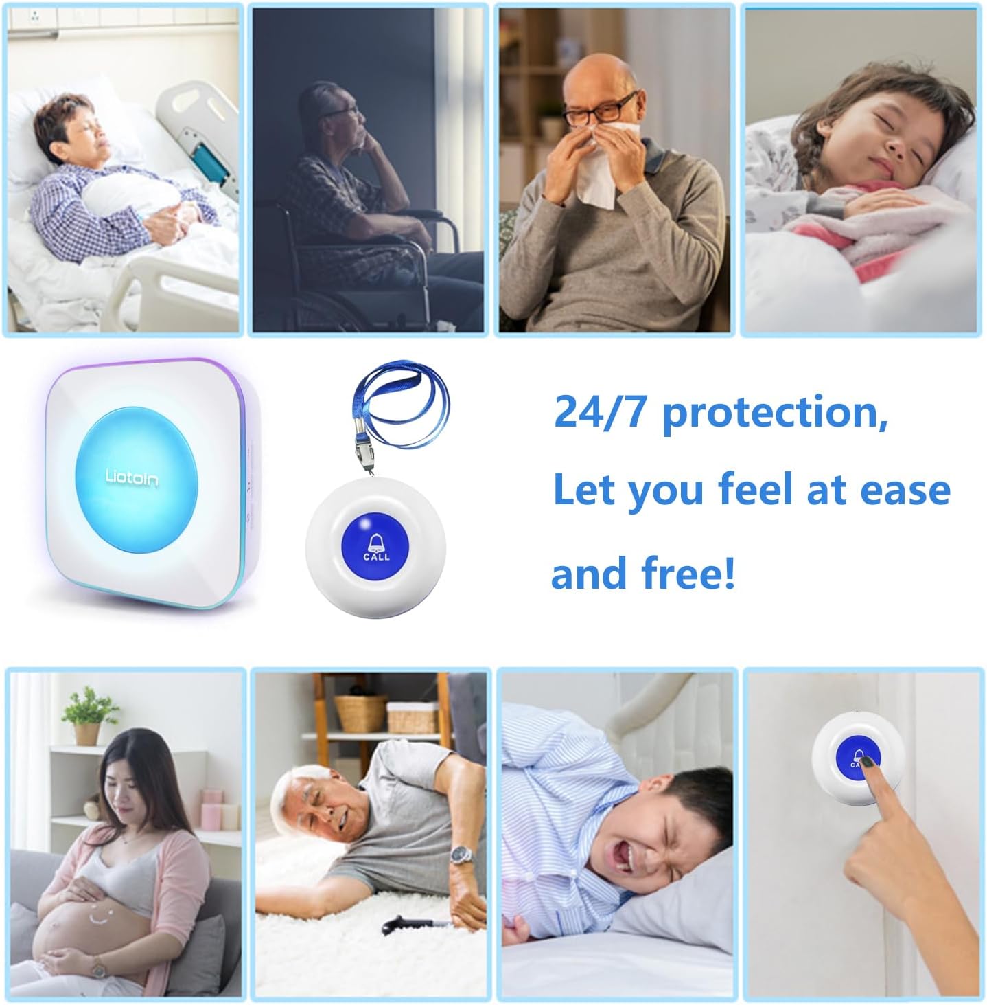 Caregiver Pager Wireless Call Button Call Bell Alert Button Nurse Alert System for Elderly/Patients/Disabled Call Light System 600+ft Operating Range (with Color Light Flashing Reminder) ﻿