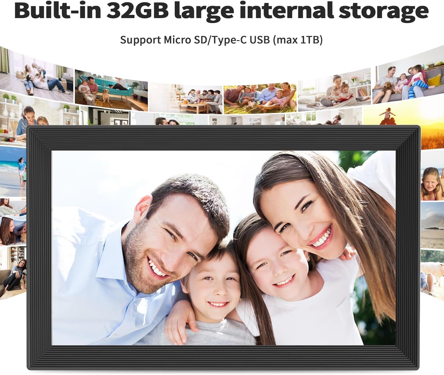 Digital Picture Frame 15.6 Inch 32GB Storage WiFi Digital Photo Frame 1920×1080 IPS FHD Touch Screen, Auto-Rotate, Wall-Mounted, Easy to Share Photos via Free APP Gift for Family