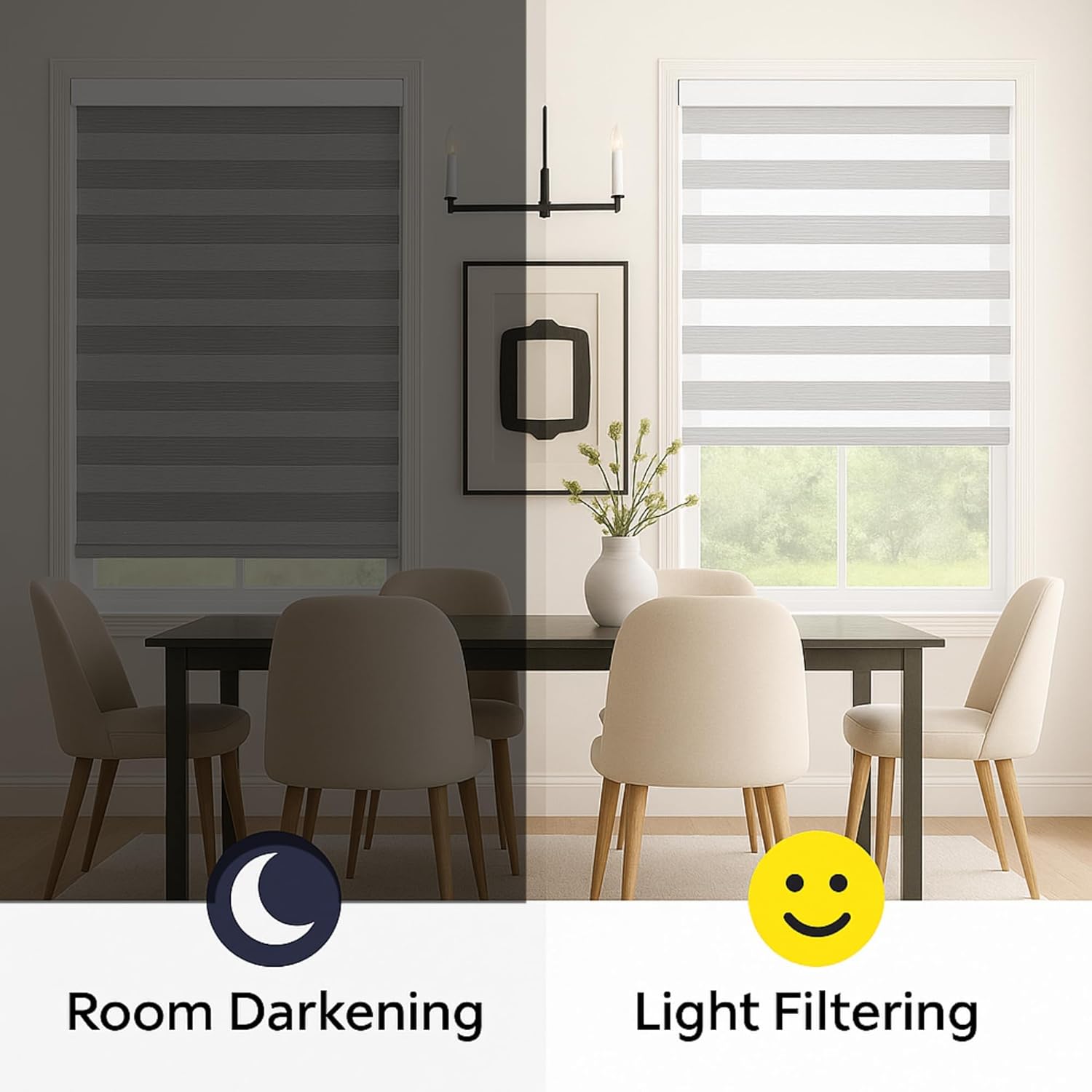 Shadesu Cordless Zebra Blinds for Windows, 69" W x 72" H, Grey, Dual Layer Free-Stop Zebra Shades, Light Control for Day and Night, Sheer Blinds for Indoor Windows, Bedroom, Kitchen