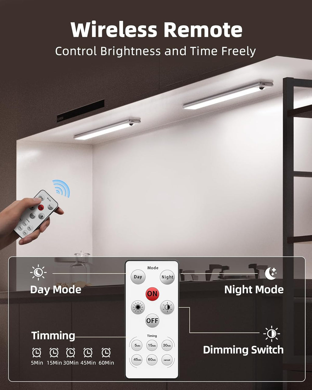 EZVALO Under Cabinet Lights,14.5'' Motion Sensor Light Indoor Dimmable, Super Bright 4000mAh Rechargeable Closet Lights 5700K with Remote Control, Wireless Under Counter Light for Kitchen (6 Pack)