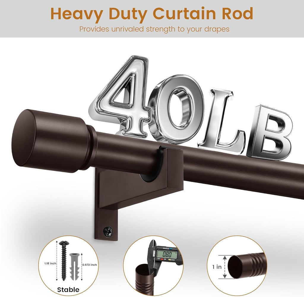 Bronze Aluminium Curtain Rods for Windows,1 Inch Adjustable Curtain Rod 48-84,Heavy Duty Drapery Rods with Thicken Bracket,Decorative Modern Single Rod with Aluminium Finials