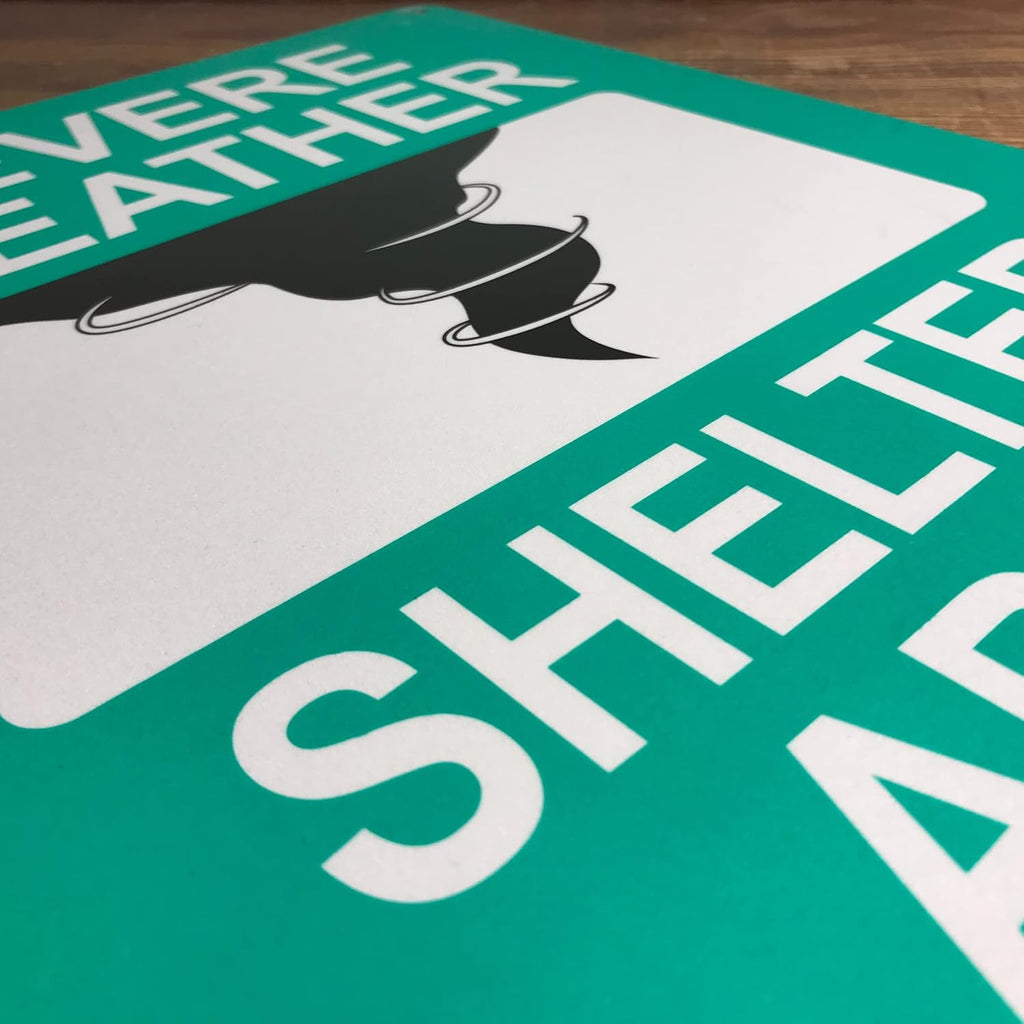 TRADESAFE Severe Weather Shelter Area Sign - Storm Shelter Sign, Quick Install, Light Reflective, UV-Resistant, Waterproof, 10” X 14” Aluminum Safety Signs for Business