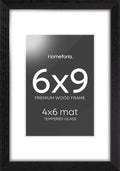 Homeforia 9x6 Black Wood Frame, High End Oak 6x9 Black Wooden Picture Frames with Mat 4x6 Print, 6 x 9 Frame Matted to 4 by 6 inch Photo, 6x9 Wall or Tabletop Frames, Tempered Glass, Wall Kit, Set of 1