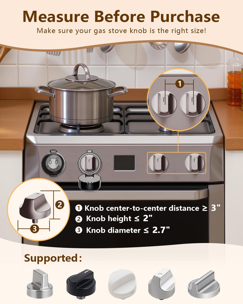 Stove Knob Covers - 5+1 Pack Heat Resistant Gas Stove Knob Covers with Child Proof Lock & Strong Adhesive, Oil-Proof Oven Knob Covers with Semi-Transparent Design, Black