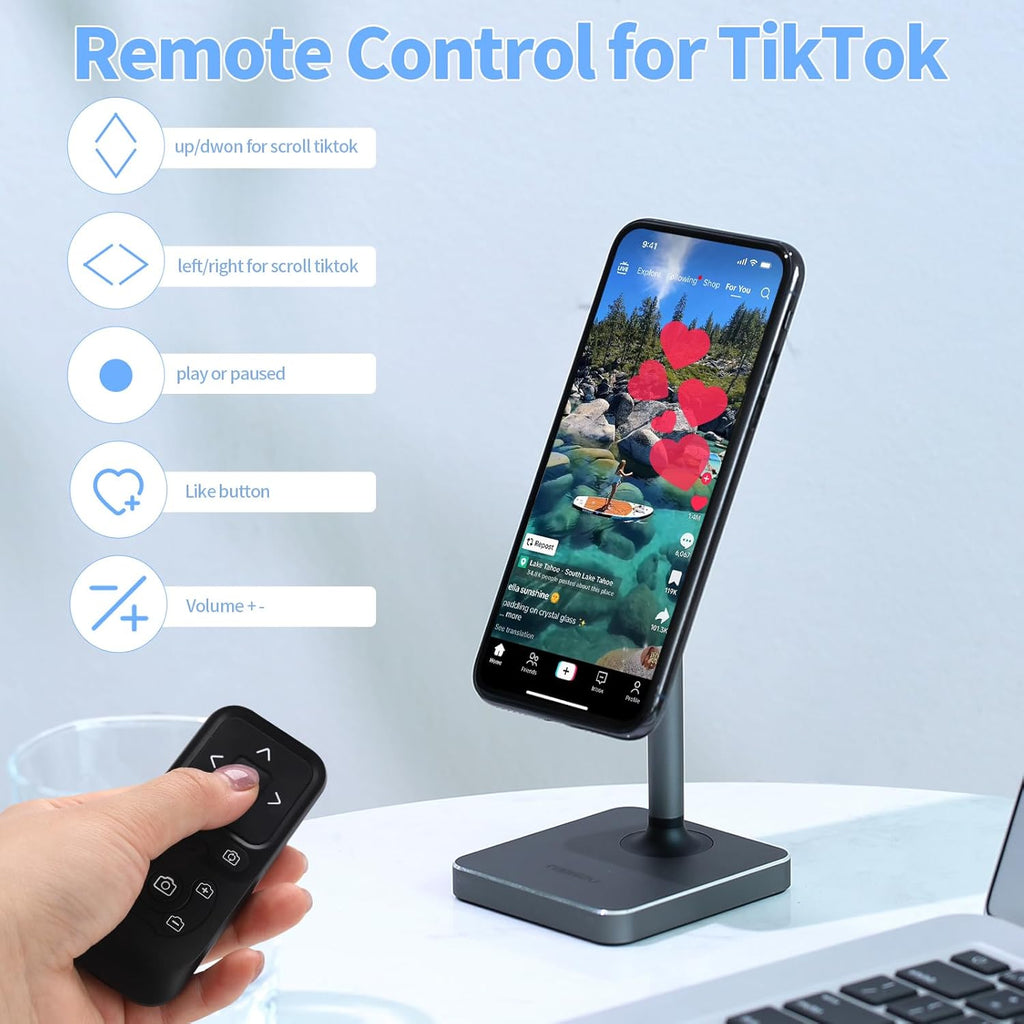 Wireless Camera Remote Control for iPhone, Control Phone Camera Shutter and Zoom, Control Scrolling Remote for Tiktok Videos, Page Turner for Kindle App, for iOS, Android, iPad (Black)