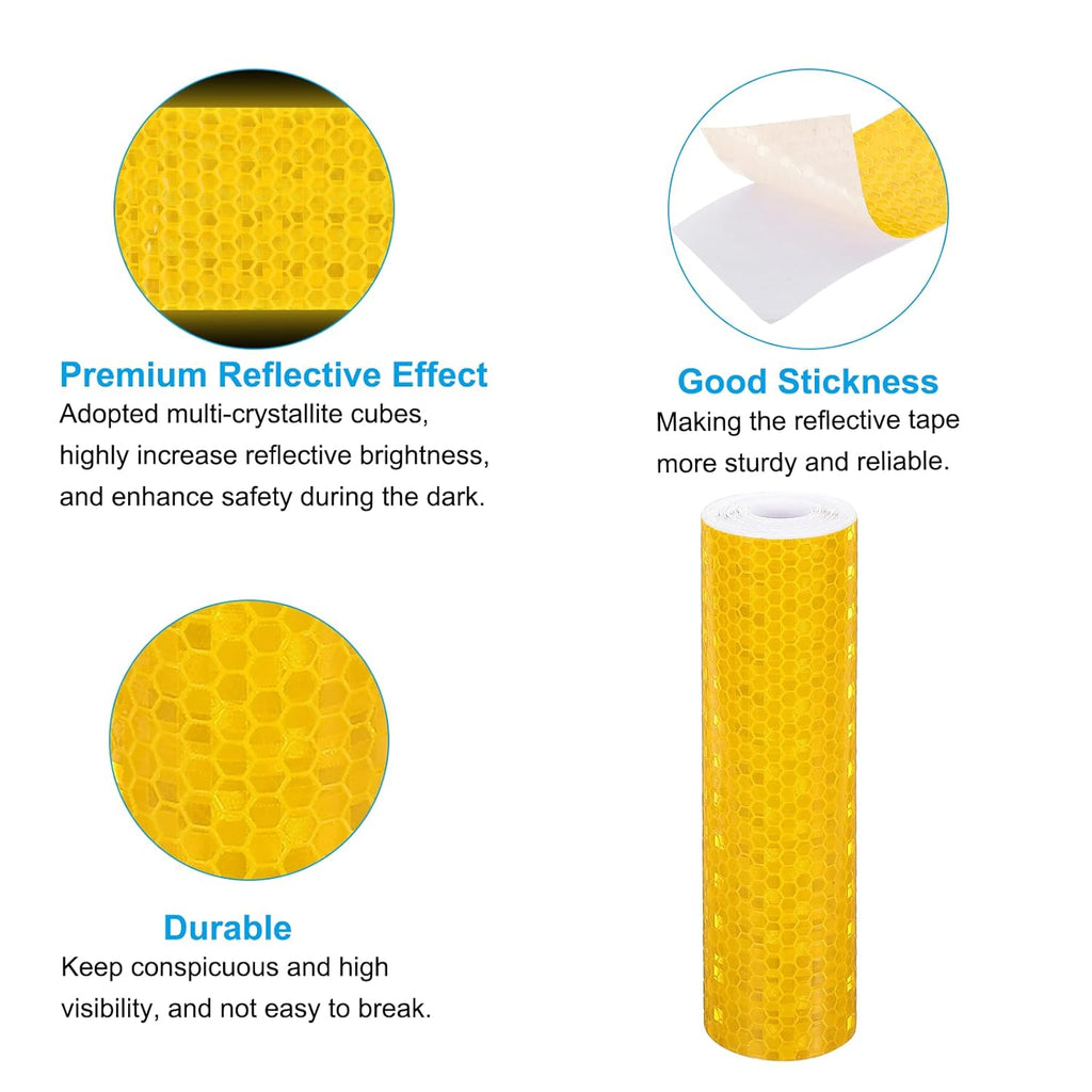 PATIKIL 6 Inch x 10 ft Reflective Tape, 1 Roll Waterproof Self Adhesive High Visibility Caution Warning Safety Tape Reflector with Scraper for Trucks Trailers Cars, Yellow