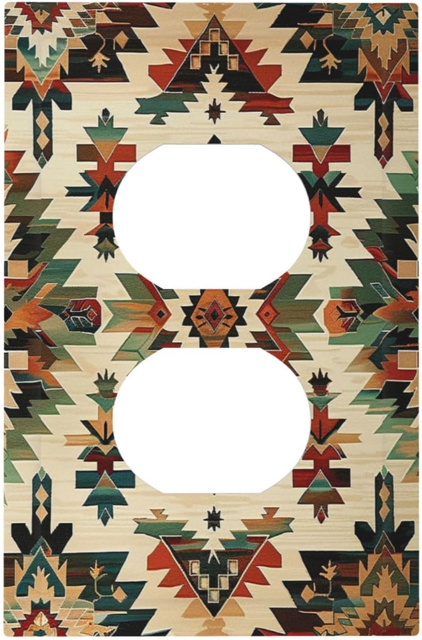 Outlet Covers Southwest Rustic American Indian Aztec Boho 1 Gang Duplex Light Switch Cover Decorative Switch Plates Electrical Receptacle Faceplate Wall Plate for Bed Room living Room