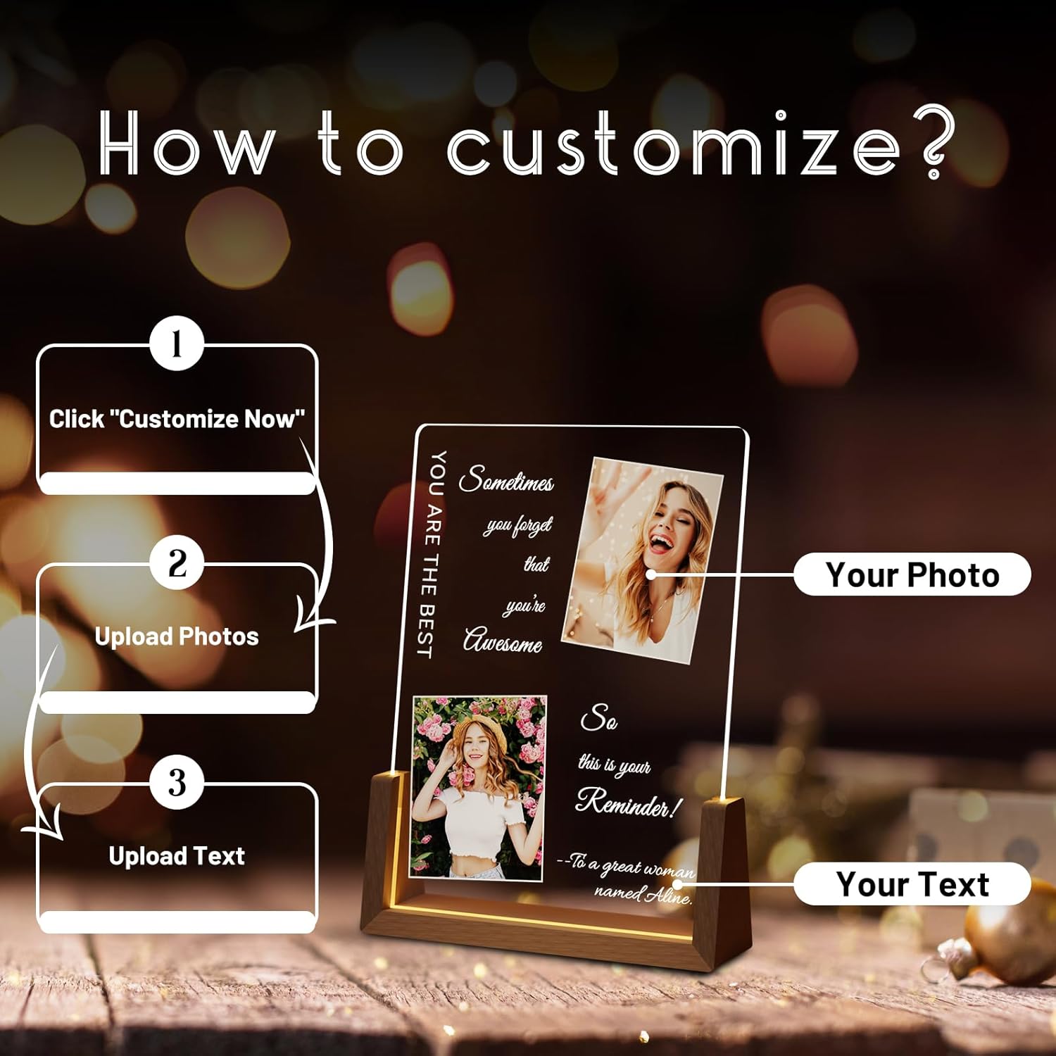 Photo Decorative Plaque Personalized Gifts, Custom Gifts for Him Her, Customized Picture Frame for Boyfriend Girlfriend Couples Wife Women on Anniversary Birthday